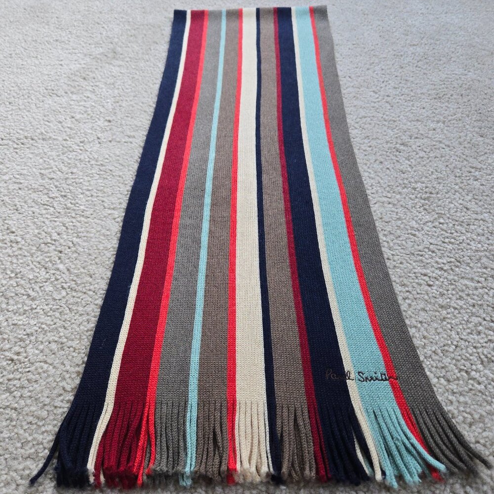 Paul Smith 100% Wool Striped Scarf TINY FLAW - Picture 8 of 12